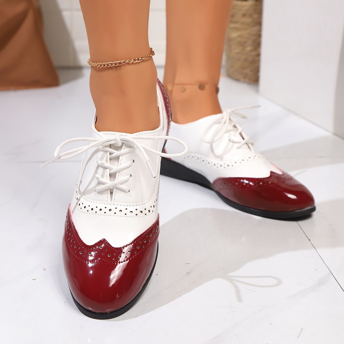 Femmes Oxfords chaussures prin - Oxford Brogue Leather avis et prix