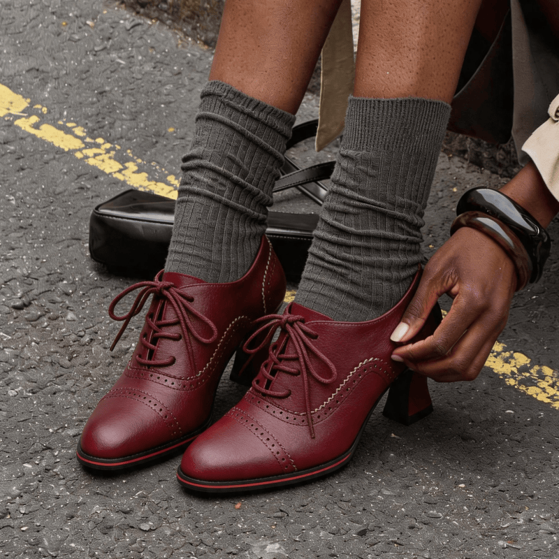 Chaussures Oxford à talons mi- - Oxford Brogue Leather avis et prix