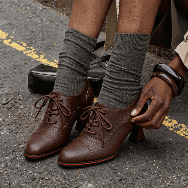 Chaussures Oxford à talons mi- - Oxford Brogue Leather avis et prix